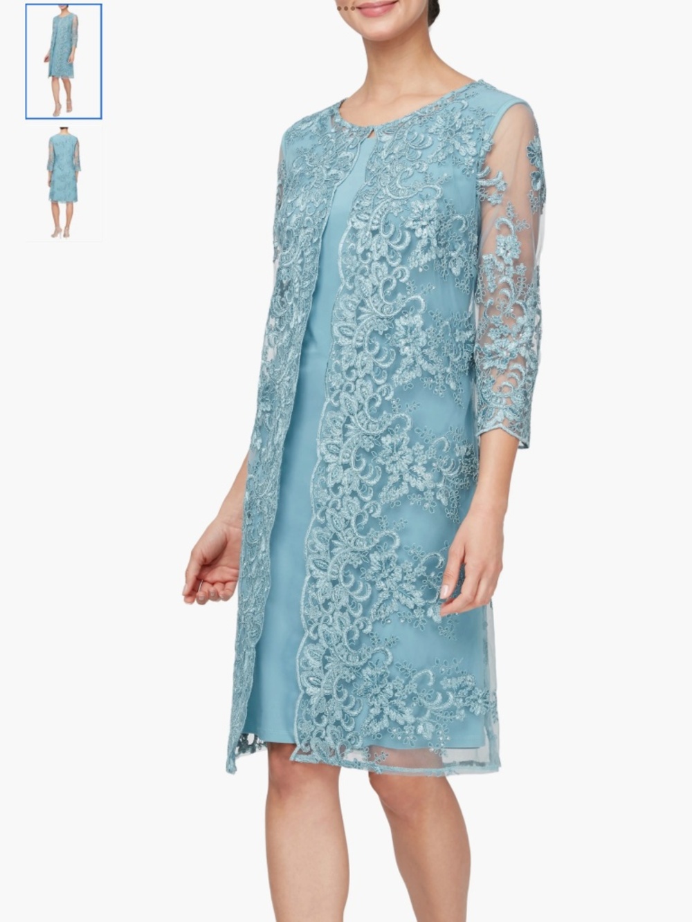 Alex Evenings Embroidered Three-Quarter Sleeve Shift Dress, size 8